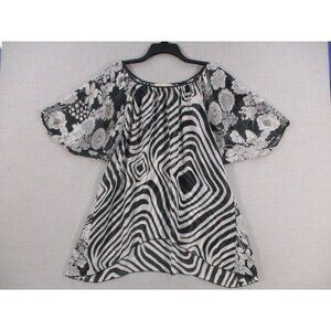 Jonathan Martin Black & White Floral Zebra Print Sheer Top Blouse XL